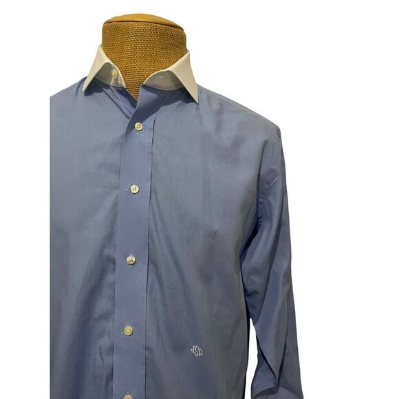 INDIVIDUALIZED‎ SHIRTS Dress Shirt Blue White Contrast Spread Collar Size 15.5 - Picture 6 of 11